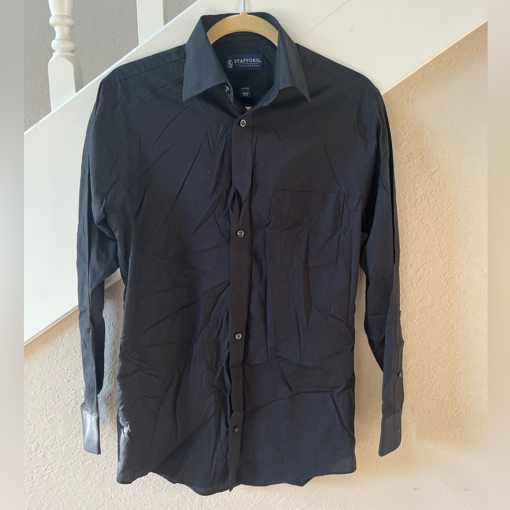 Stafford Essentials Black Fitted Button Down - image 1